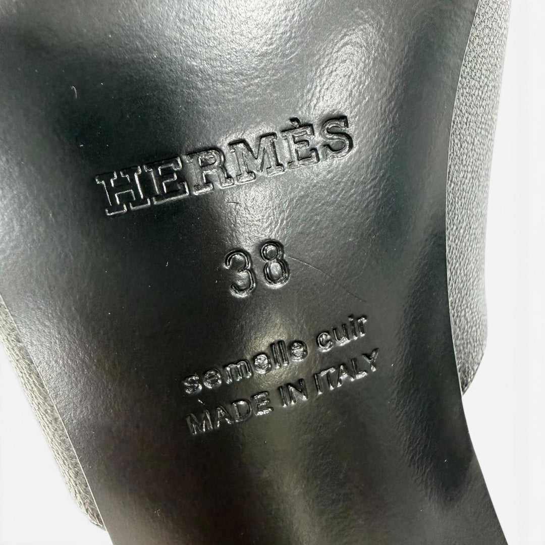 Excellent HERMES Sandals Iconic Chaine d'Ancre heel leather black Women 38