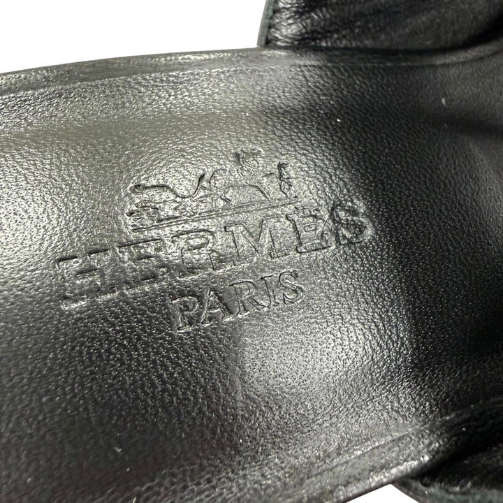 Excellent HERMES Sandals Iconic Chaine d'Ancre heel leather black Women 38
