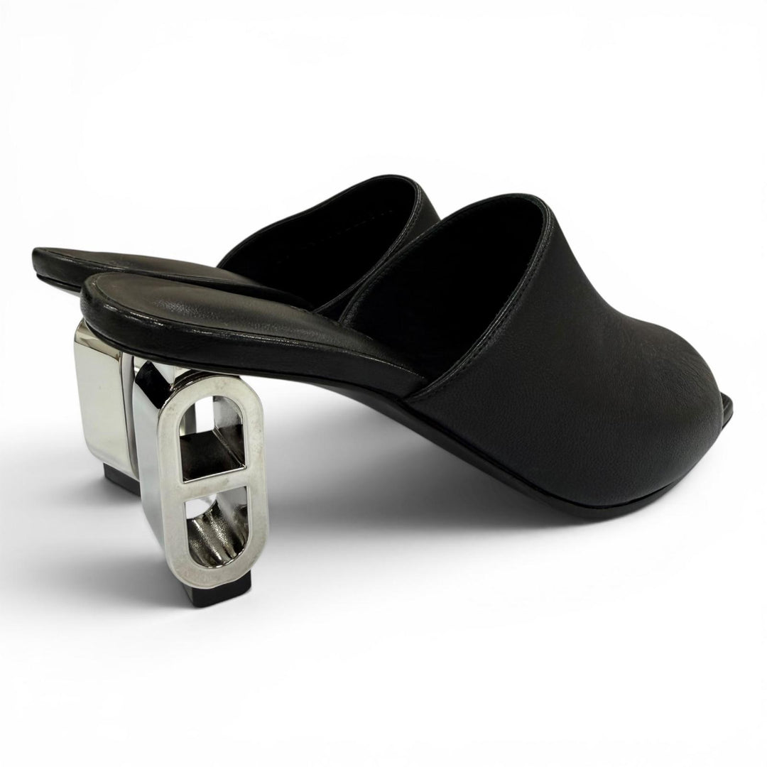 Excellent HERMES Sandals Iconic Chaine d'Ancre heel leather black Women 38