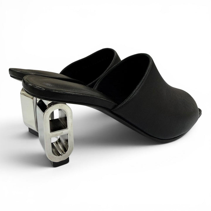 Excellent HERMES Sandals Iconic Chaine d'Ancre heel leather black Women 38