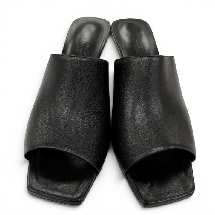Excellent HERMES Sandals Iconic Chaine d'Ancre heel leather black Women 38