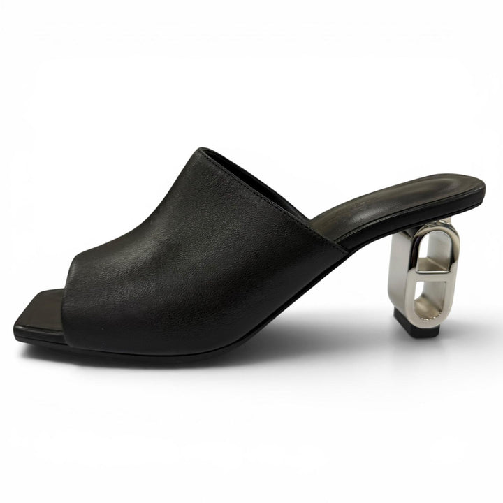 Excellent HERMES Sandals Iconic Chaine d'Ancre heel leather black Women 38