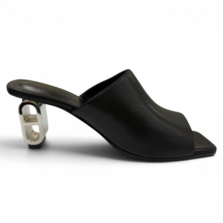 Excellent HERMES Sandals Iconic Chaine d'Ancre heel leather black Women 38