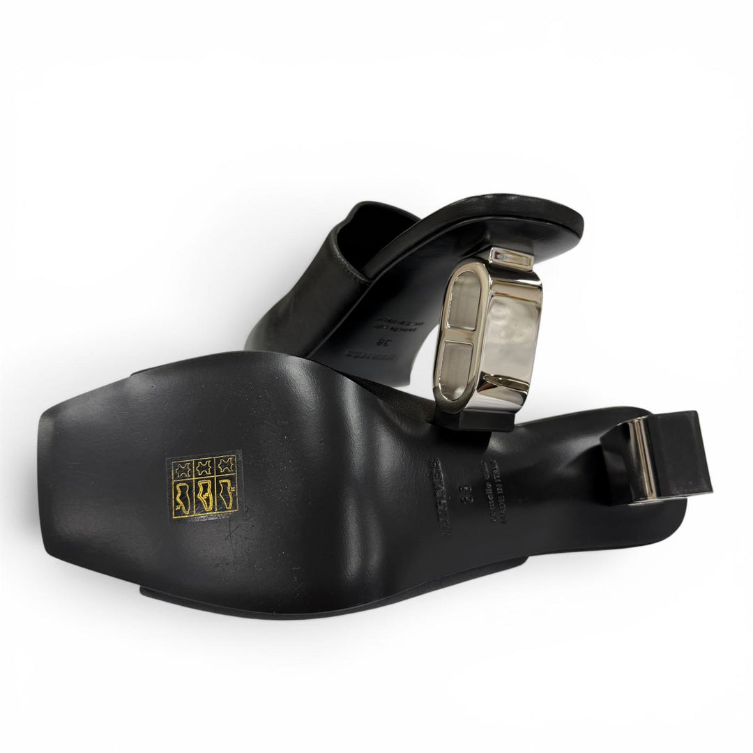Excellent HERMES Sandals Iconic Chaine d'Ancre heel leather black Women 38