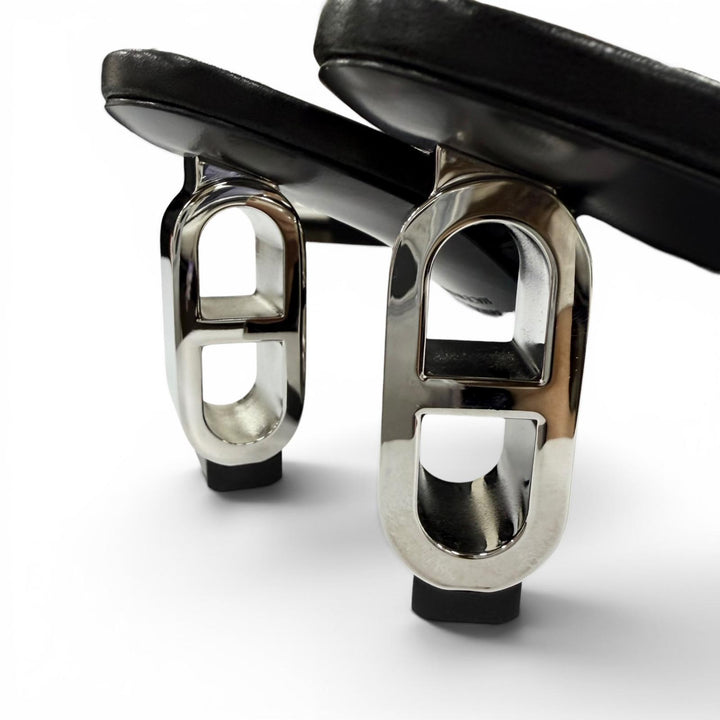 Excellent HERMES Sandals Iconic Chaine d'Ancre heel leather black Women 38