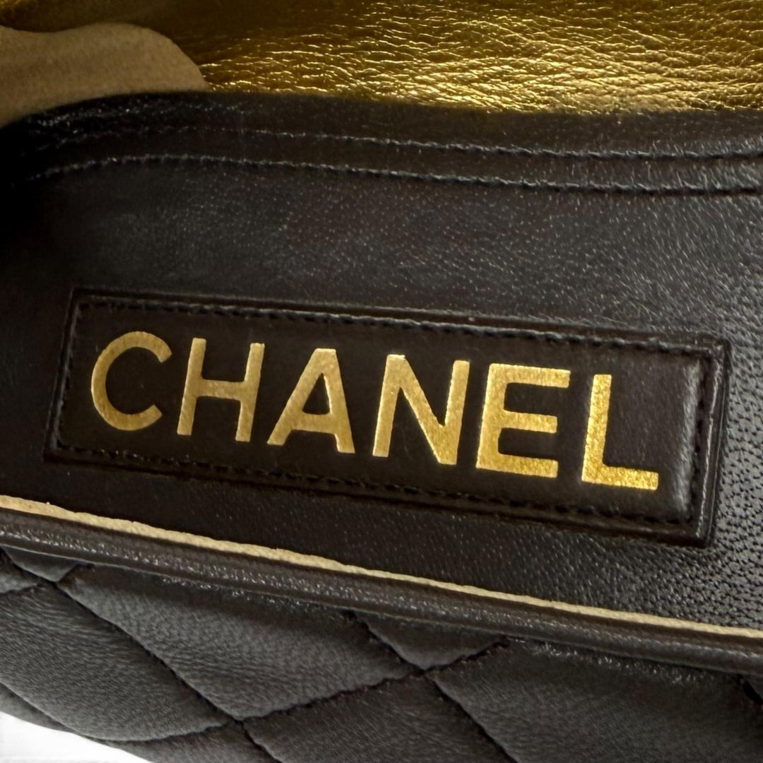 Great CHANEL Ballet shoes ballerina COCO Mark Matrasse leather 37 23A G45047