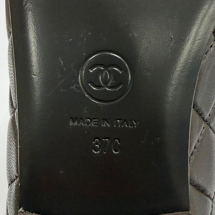 Great CHANEL Ballet shoes ballerina COCO Mark Matrasse leather 37 23A G45047