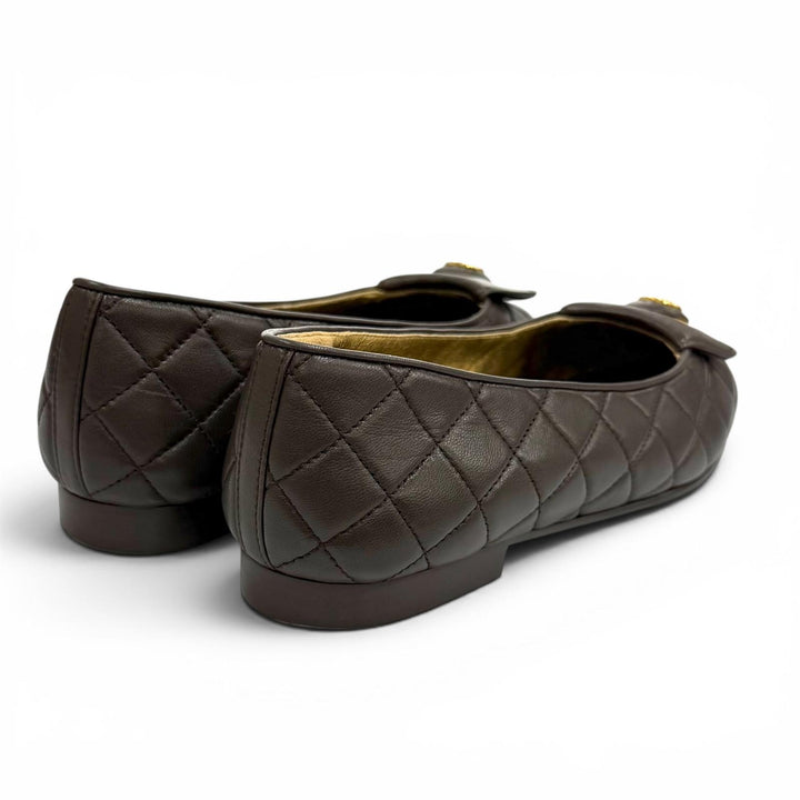 Great CHANEL Ballet shoes ballerina COCO Mark Matrasse leather 37 23A G45047