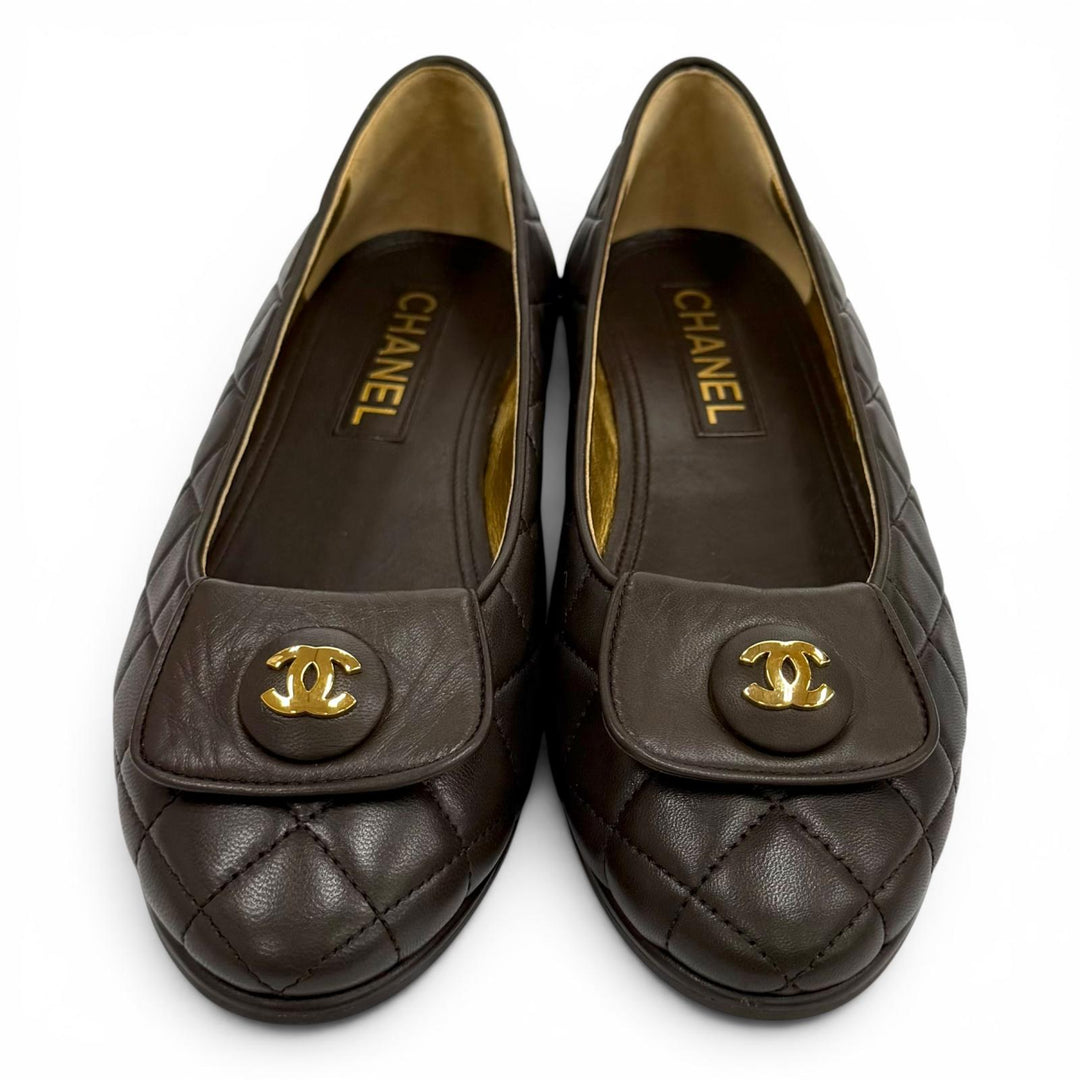 Great CHANEL Ballet shoes ballerina COCO Mark Matrasse leather 37 23A G45047