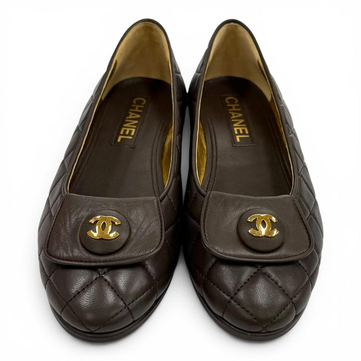 Great CHANEL Ballet shoes ballerina COCO Mark Matrasse leather 37 23A G45047