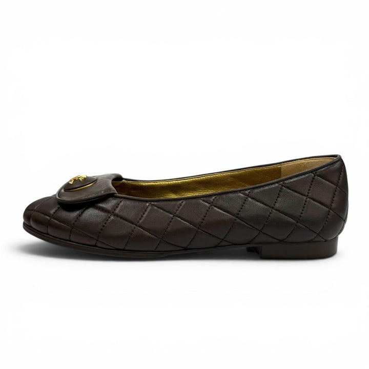 Great CHANEL Ballet shoes ballerina COCO Mark Matrasse leather 37 23A G45047