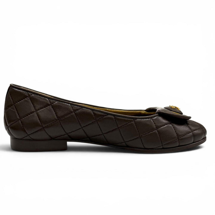 Great CHANEL Ballet shoes ballerina COCO Mark Matrasse leather 37 23A G45047