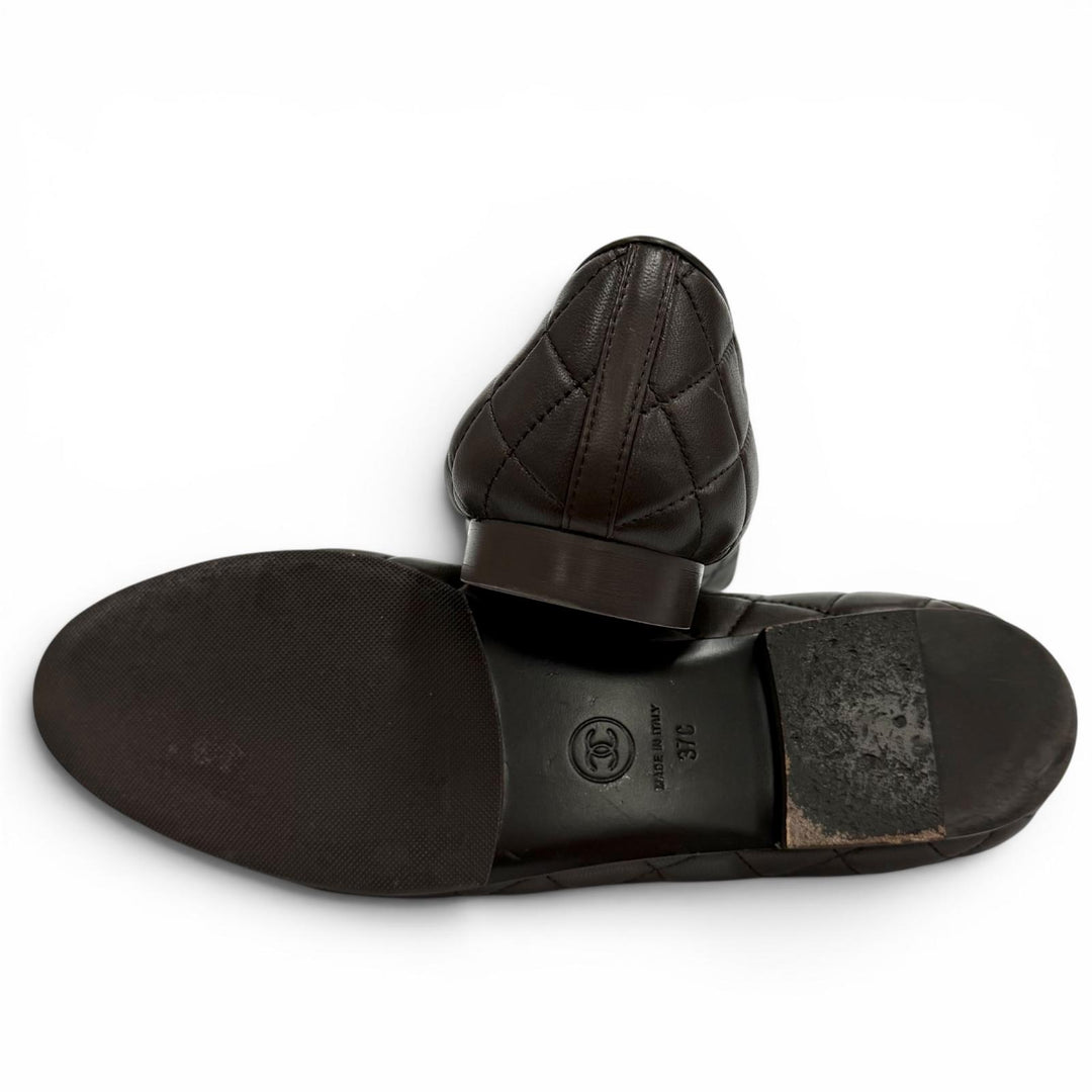 Great CHANEL Ballet shoes ballerina COCO Mark Matrasse leather 37 23A G45047