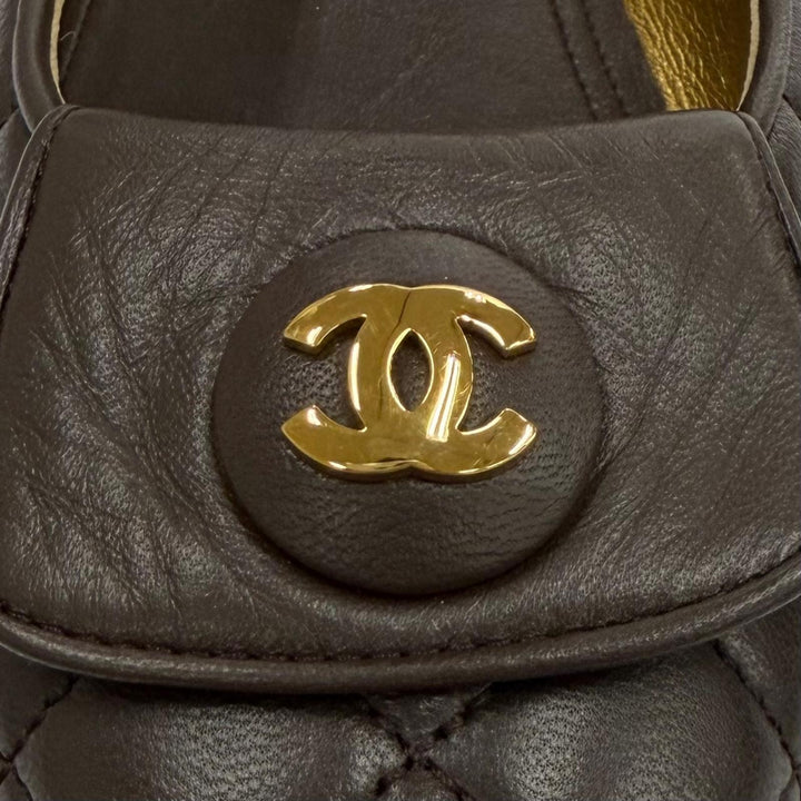 Great CHANEL Ballet shoes ballerina COCO Mark Matrasse leather 37 23A G45047