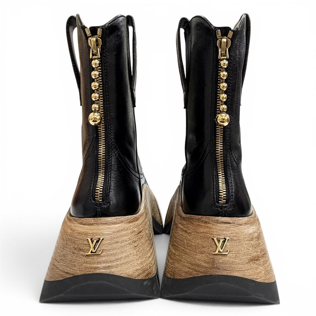 Pristine LOUIS VUITTON Ankle boots LV Zoom Line Wood heel platform 37