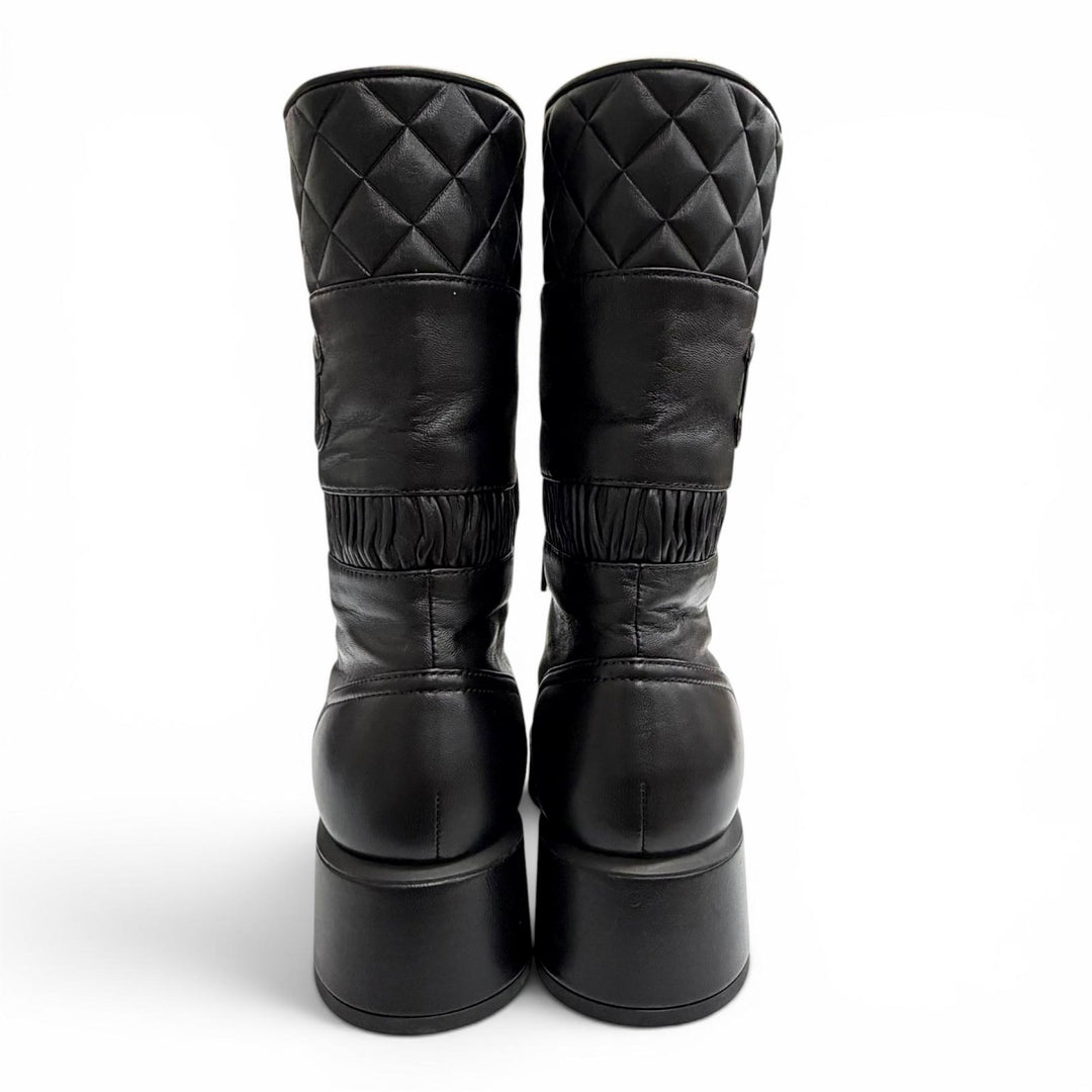 Excellent CHANEL short boots COCO Mark Matelasse Lace-Up black 37.5 G37956X01000
