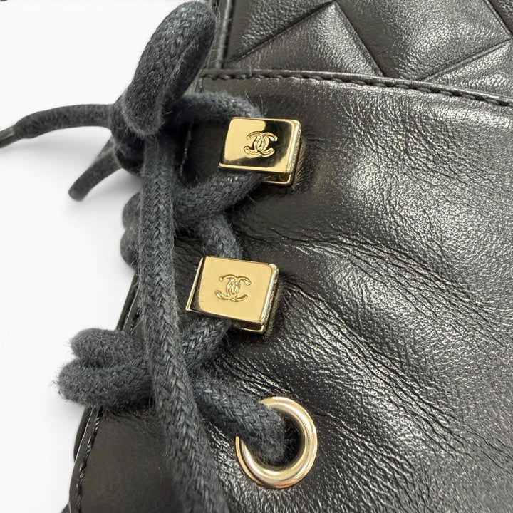 Excellent CHANEL short boots COCO Mark Matelasse Lace-Up black 37.5 G37956X01000