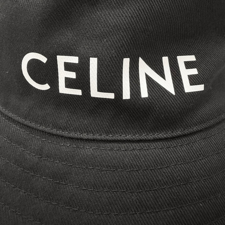 Great CELINE hat Logo Gabardine Cotton Bucket black cotton mens S