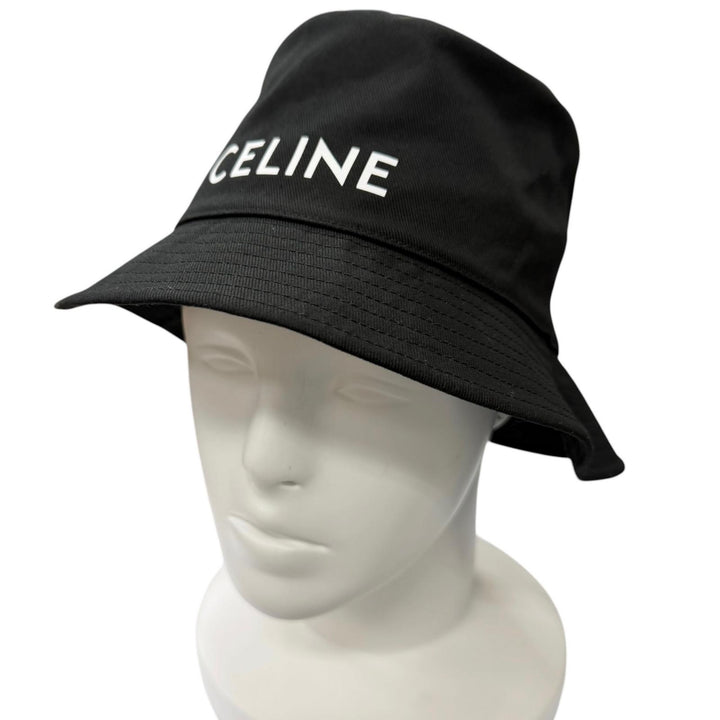 Great CELINE hat Logo Gabardine Cotton Bucket black cotton mens S