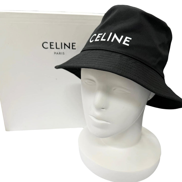 Great CELINE hat Logo Gabardine Cotton Bucket black cotton mens S