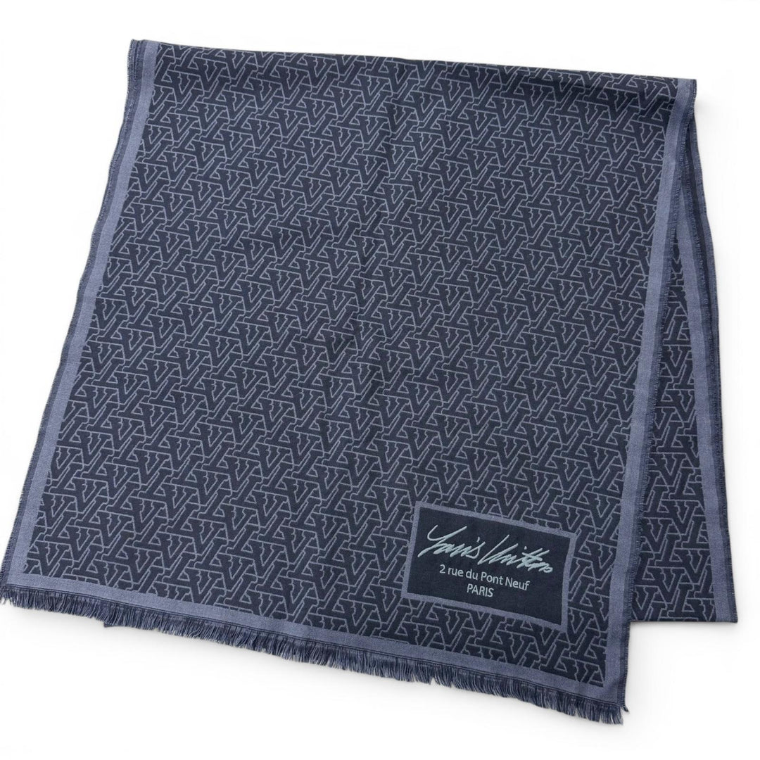 Great LOUIS VUITTON Scarf LV Standout Logo Print Scarf Navy wool mens M79639