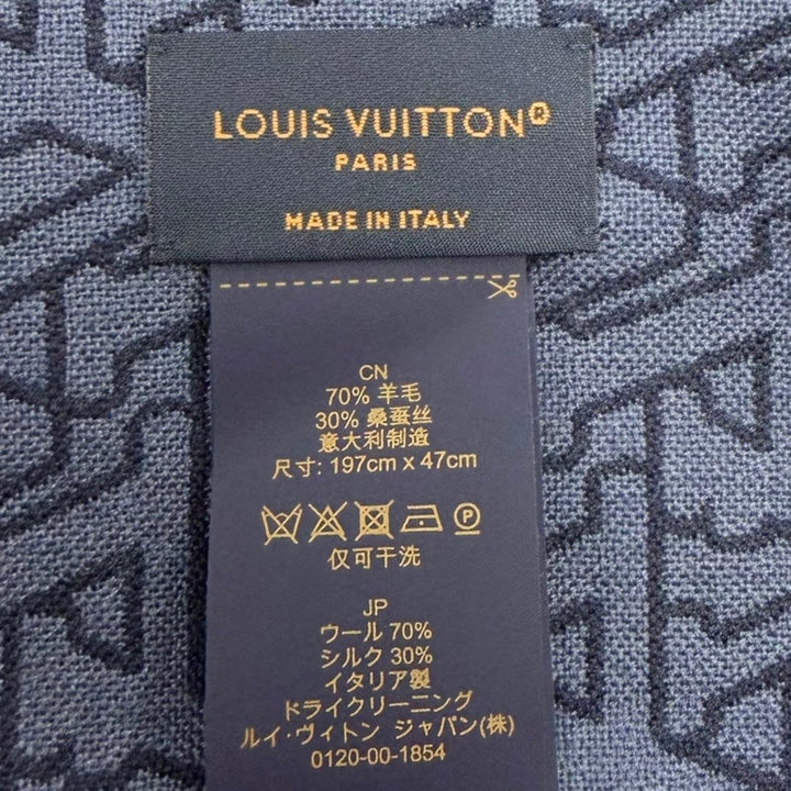 Great LOUIS VUITTON Scarf LV Standout Logo Print Scarf Navy wool mens M79639