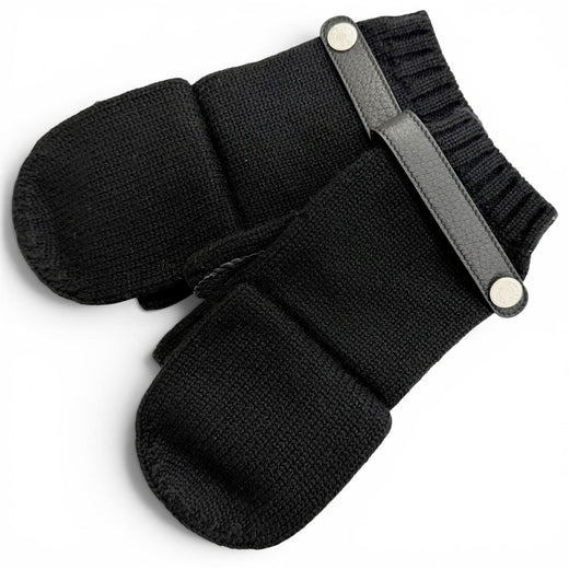 Excellent HERMES gloves Lionel Serie Button Deerskin Leather Knit Gloves black M