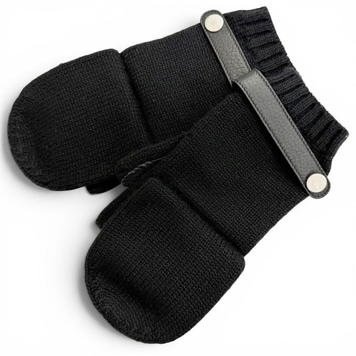Excellent HERMES gloves Lionel Serie Button Deerskin Leather Knit Gloves black M