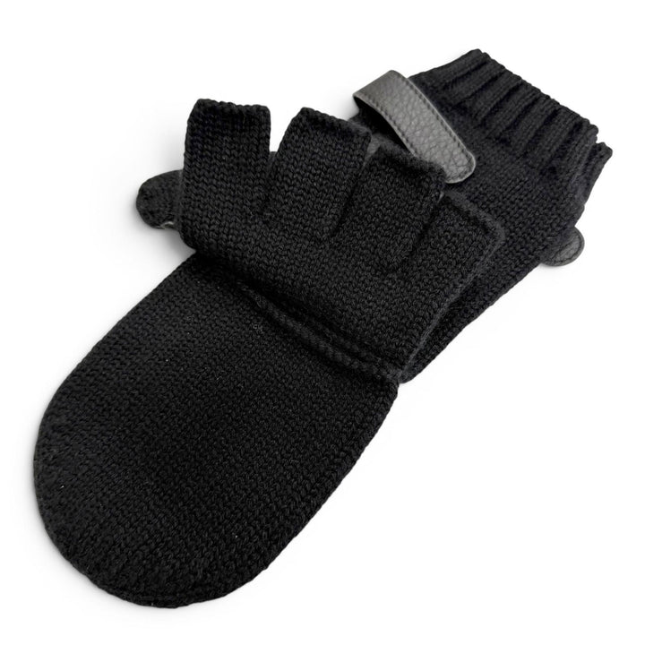 Excellent HERMES gloves Lionel Serie Button Deerskin Leather Knit Gloves black M