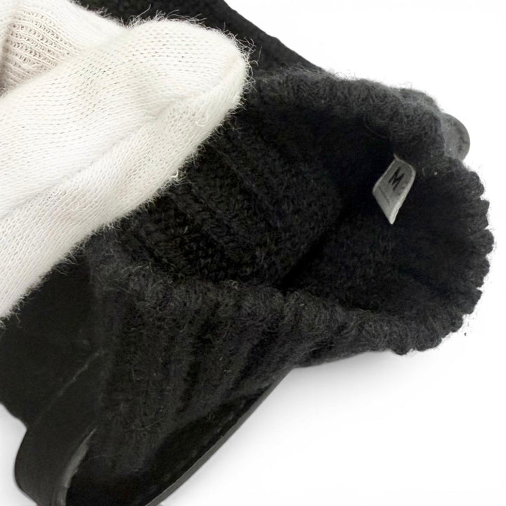 Excellent HERMES gloves Lionel Serie Button Deerskin Leather Knit Gloves black M