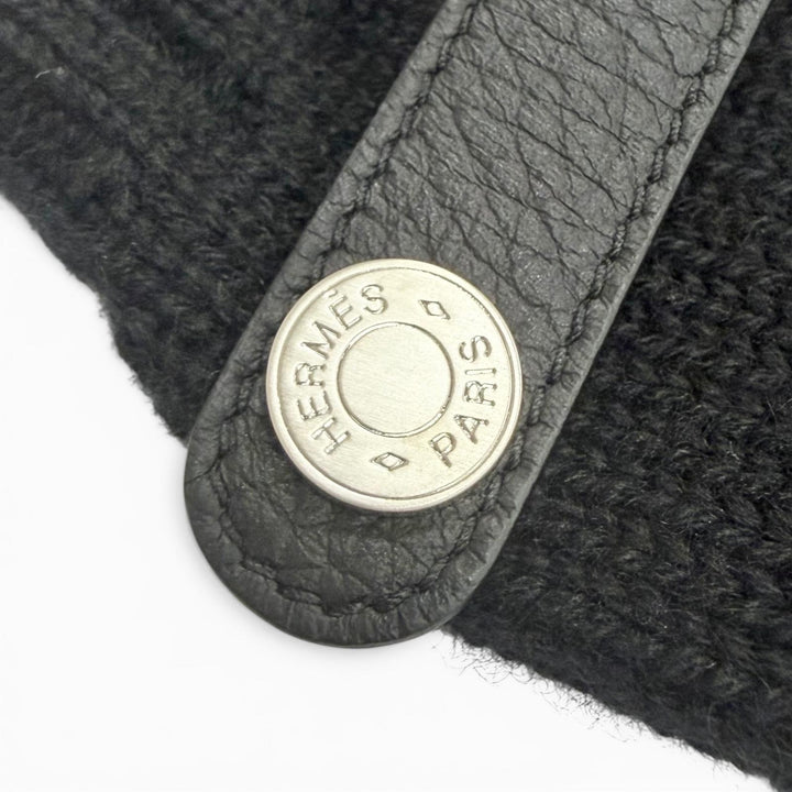 Excellent HERMES gloves Lionel Serie Button Deerskin Leather Knit Gloves black M