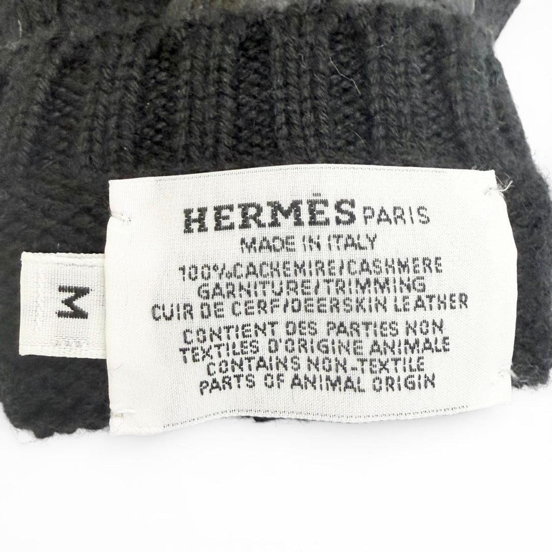 Excellent HERMES gloves Lionel Serie Button Deerskin Leather Knit Gloves black M