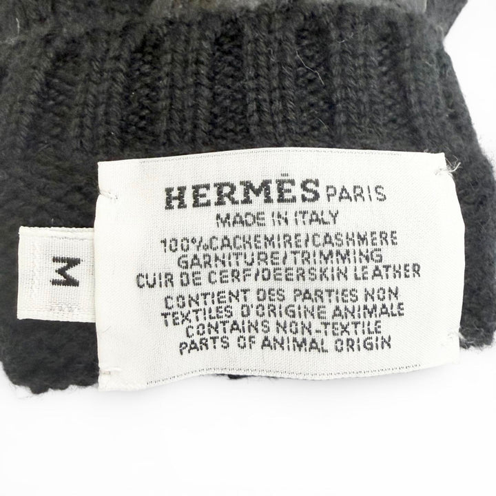 Excellent HERMES gloves Lionel Serie Button Deerskin Leather Knit Gloves black M