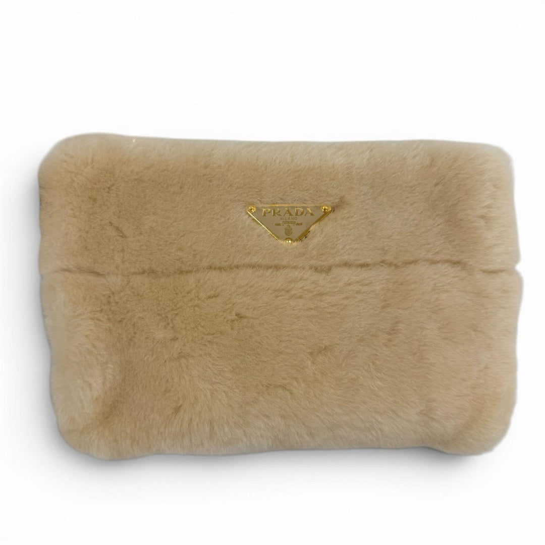 Excellent PRADA Shoulder Bag Terry Shearling Tote Triangle logo 2WAY 1BG447