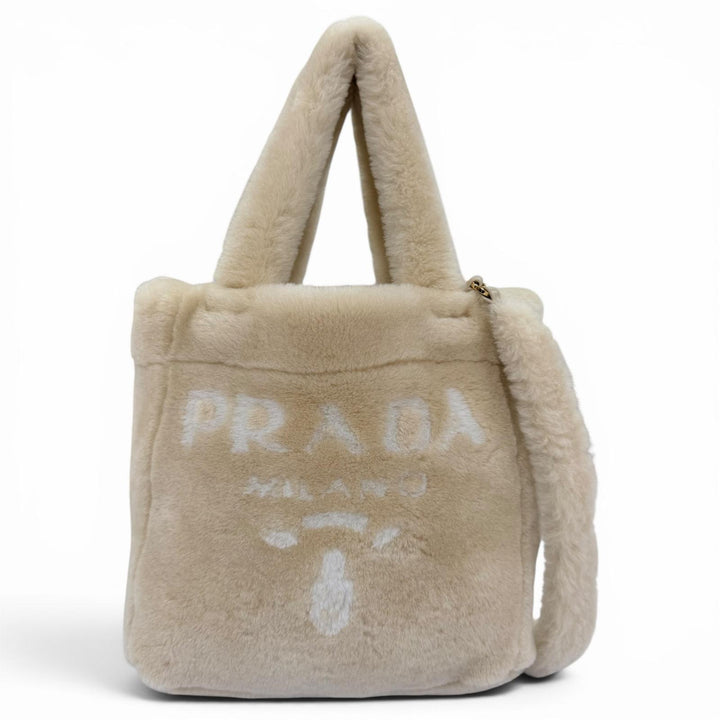 Excellent PRADA Shoulder Bag Terry Shearling Tote Triangle logo 2WAY 1BG447