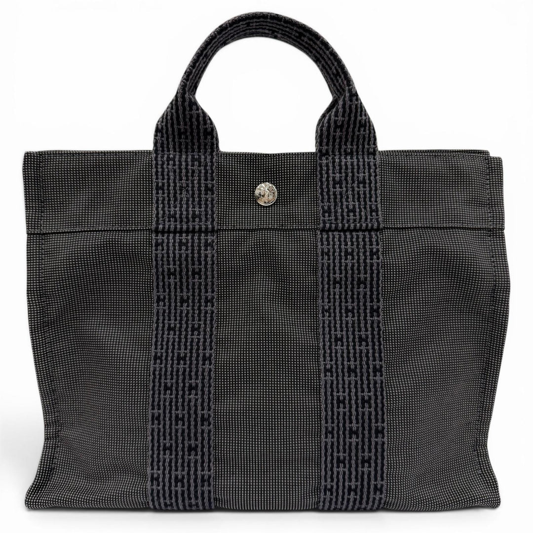Excellent HERMES Handbag Her Line PM Serie Metal Canvas Tote Bag gray Women