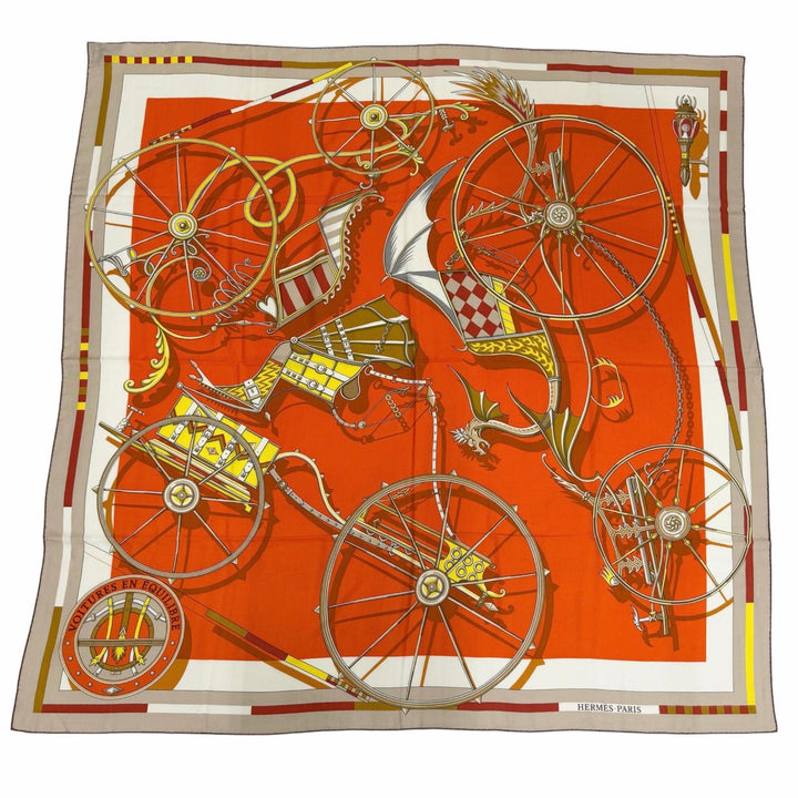 Pristine HERMES scarf Carriages in elaborate designs cashmere Women