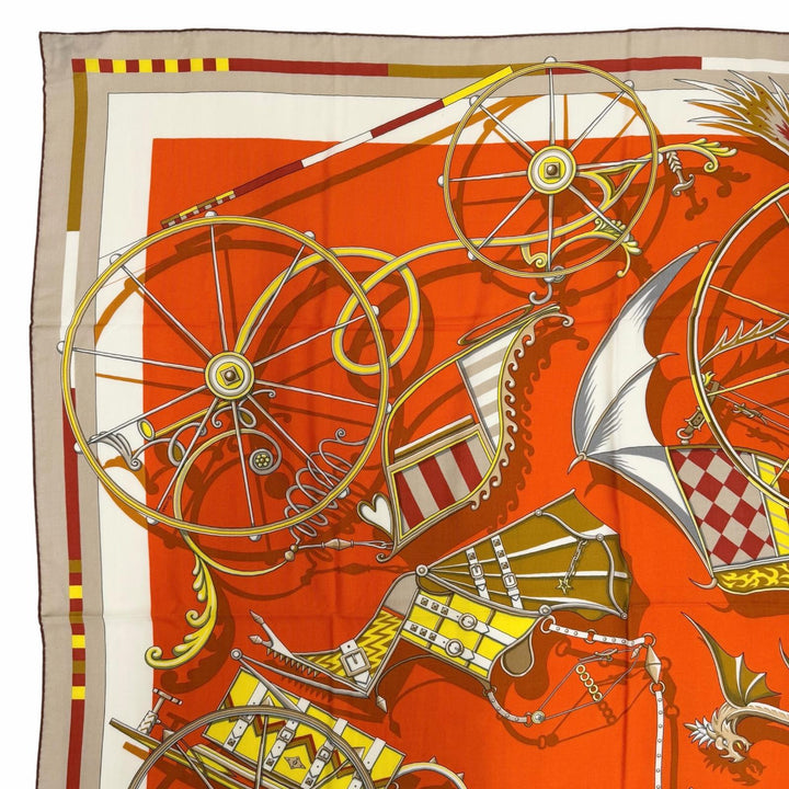 Pristine HERMES scarf Carriages in elaborate designs cashmere Women