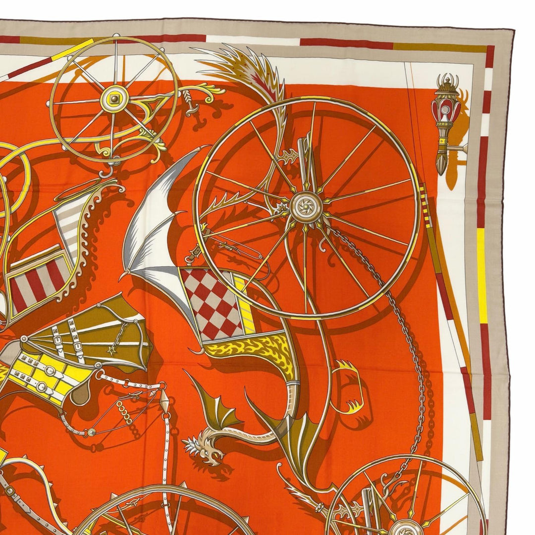 Pristine HERMES scarf Carriages in elaborate designs cashmere Women