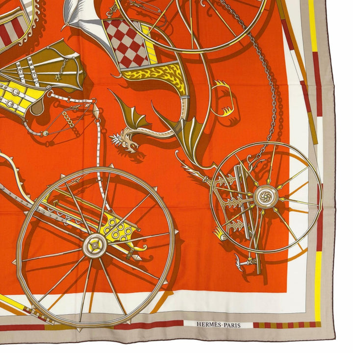 Pristine HERMES scarf Carriages in elaborate designs cashmere Women
