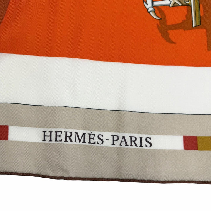 Pristine HERMES scarf Carriages in elaborate designs cashmere Women