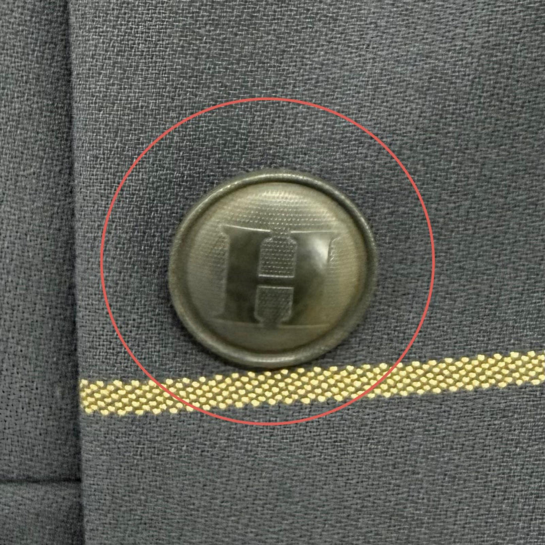 Excellent HERMES Jacket Logo button, velour trim, long dress wool 38