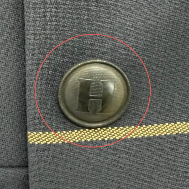 Excellent HERMES Jacket Logo button, velour trim, long dress wool 38