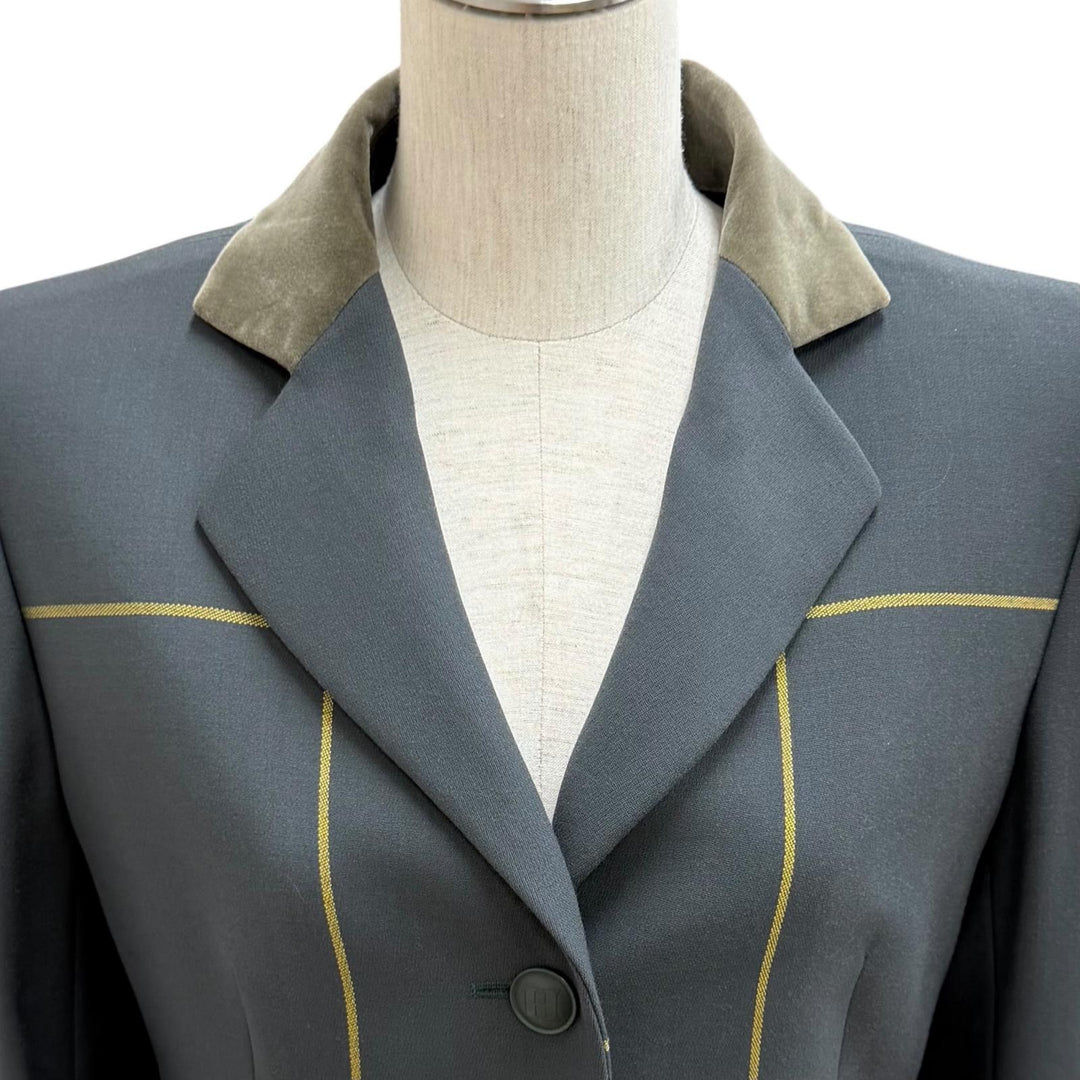 Excellent HERMES Jacket Logo button, velour trim, long dress wool 38