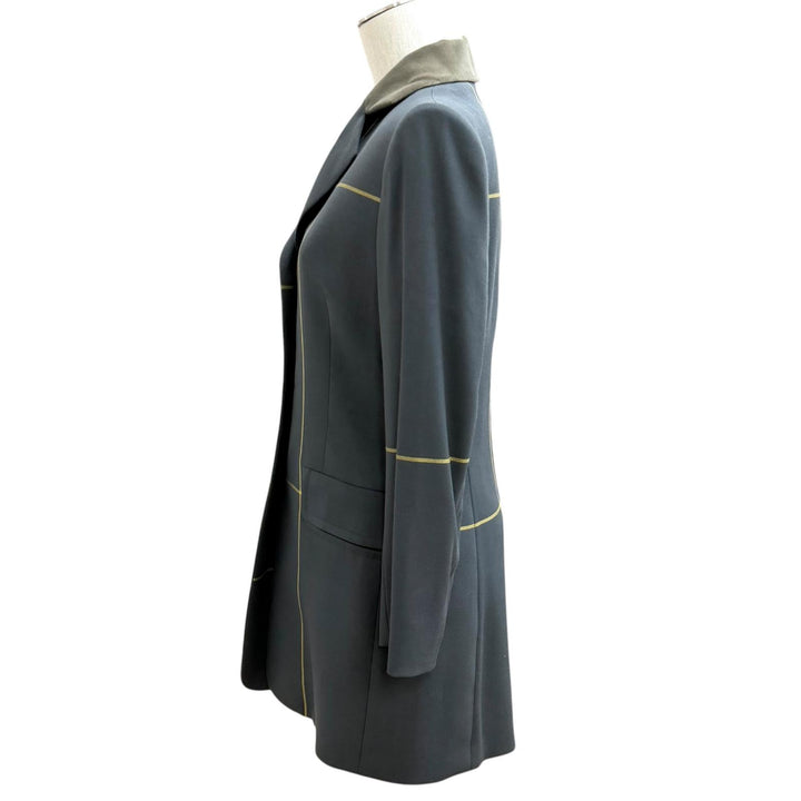 Excellent HERMES Jacket Logo button, velour trim, long dress wool 38