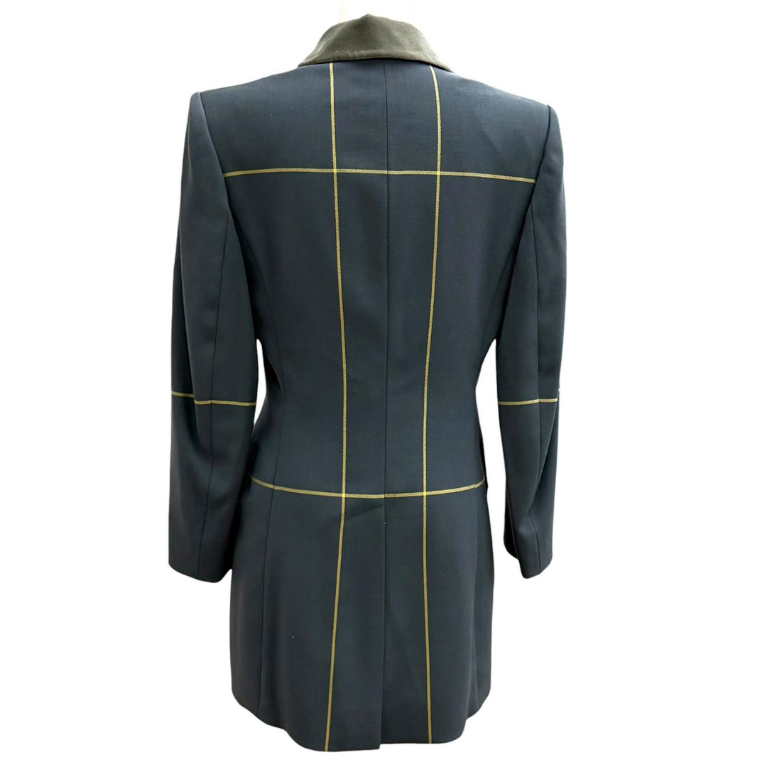 Excellent HERMES Jacket Logo button, velour trim, long dress wool 38