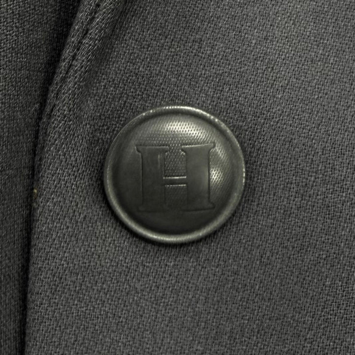 Excellent HERMES Jacket Logo button, velour trim, long dress wool 38