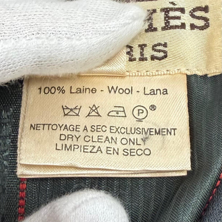 Excellent HERMES Jacket Logo button, velour trim, long dress wool 38