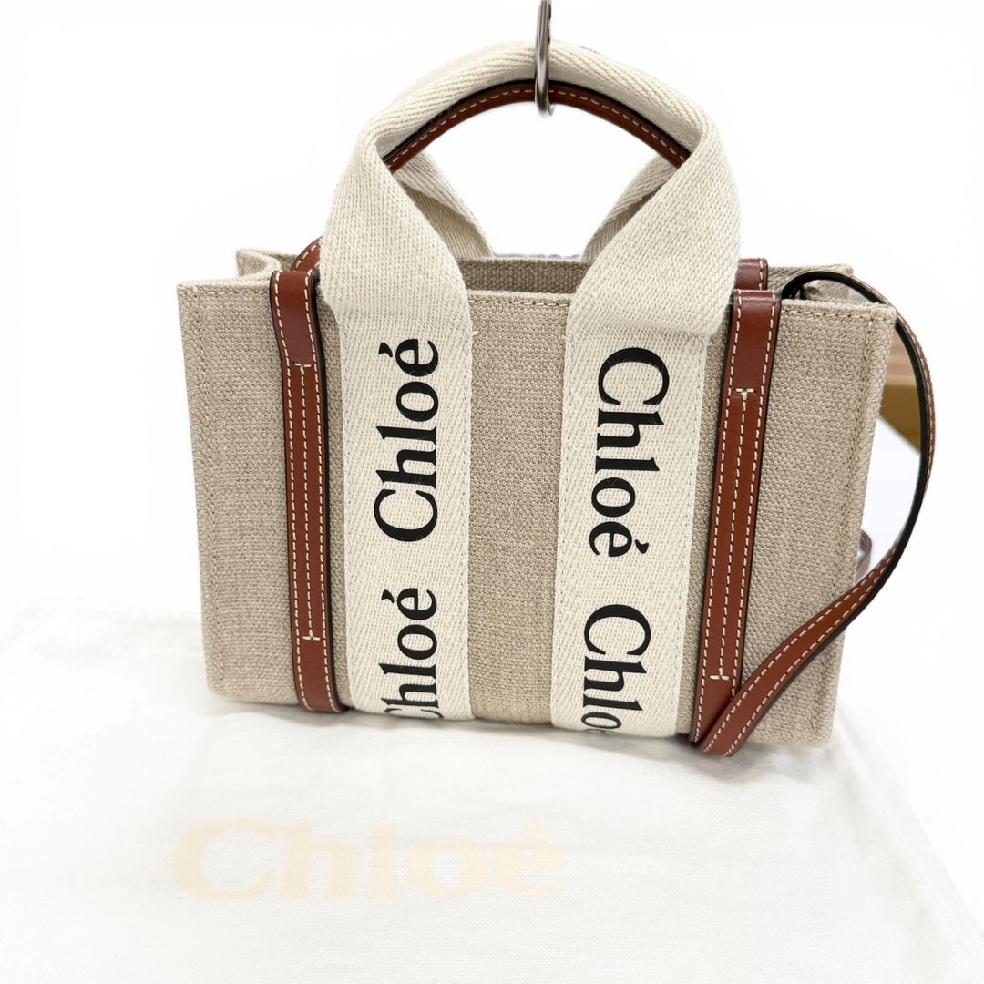 Excellent Chloe Shoulder Bag Woody Mini Tote Bag logo linen CHC22AP237I2690U