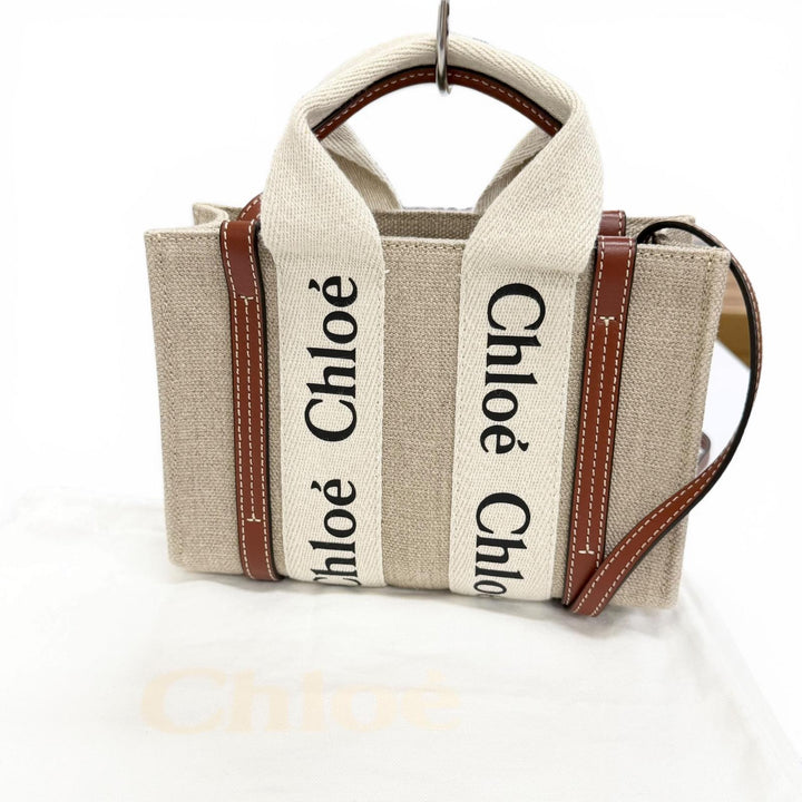 Excellent Chloe Shoulder Bag Woody Mini Tote Bag logo linen CHC22AP237I2690U